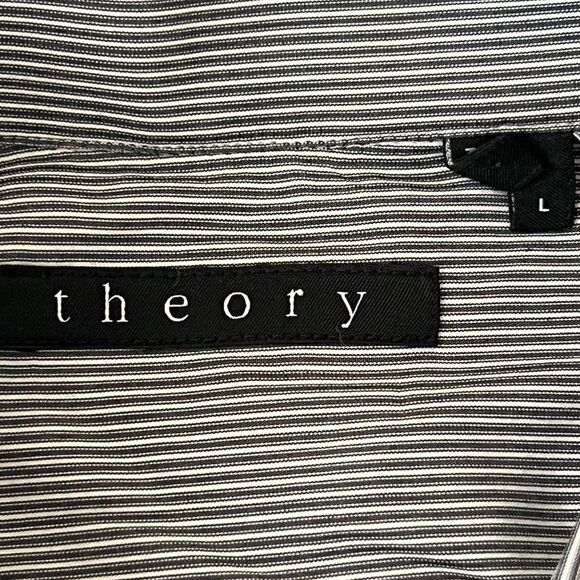 Theory Men's Grey Striped Button-Down Shirt Size L Long Sleeve Professional Wear - Picture 7 of 10